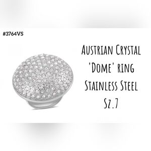 Crystal dome ring in stainless steel, Sz.7
